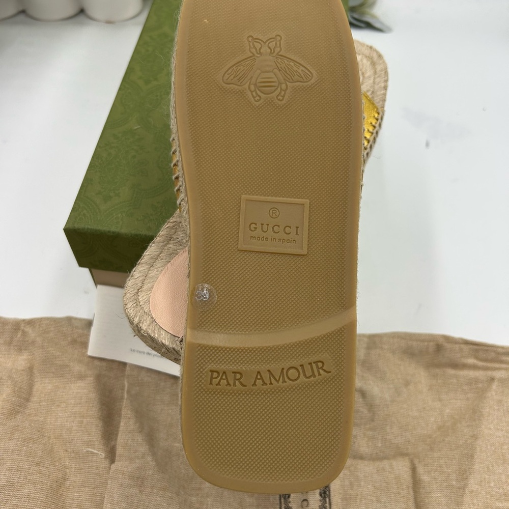 Women's Gucci interlocking G metallic gold leather espadrilles size 39 - Picture 7 of 8